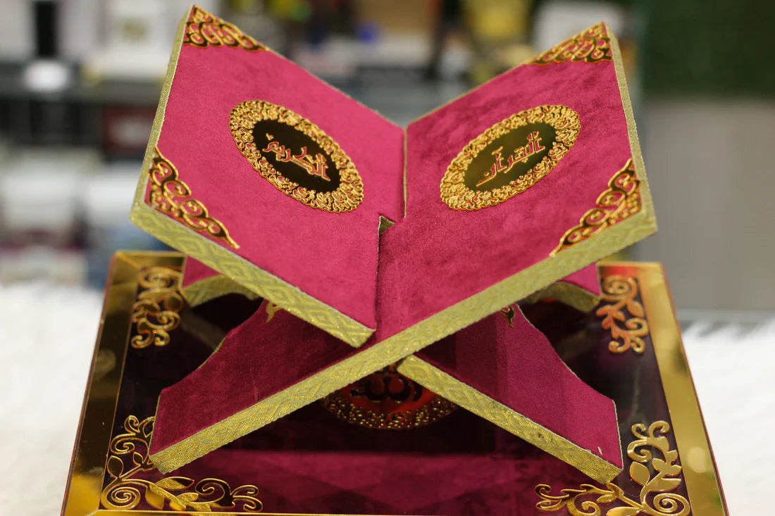 Mehroon Acrylic Box Quran Pak with Rehal, Tasbih, and Counter